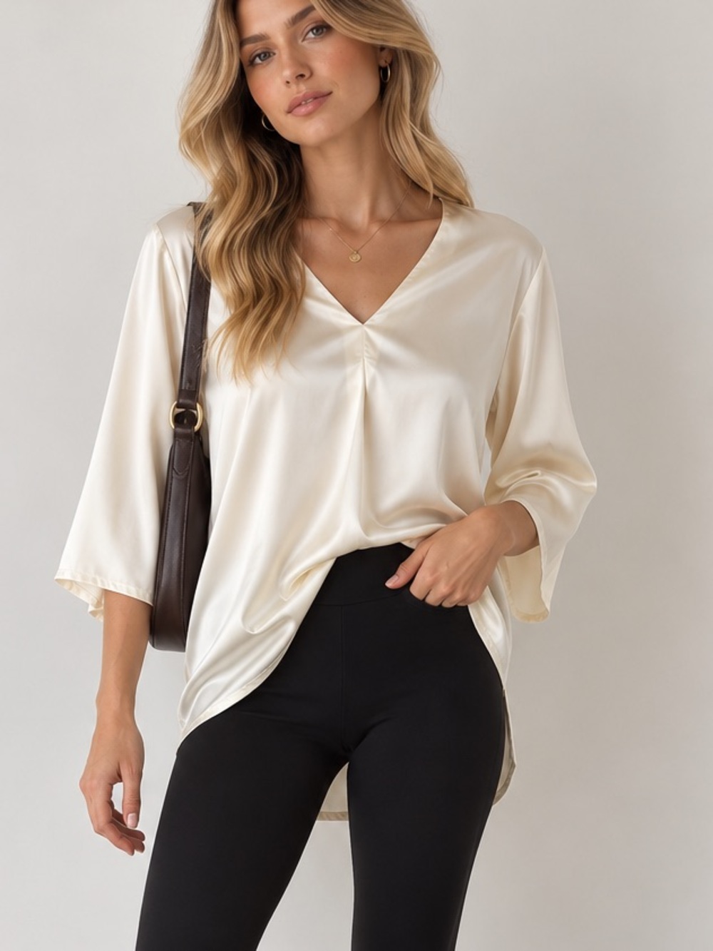 NWOT Banana Republic Ivory Satin V-Neck Blouse Top | Size M